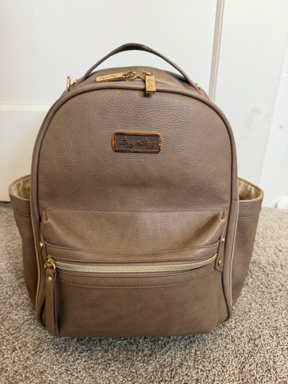 Itzy Ritzy Taupe Brown Faux Leather Mini Diaperbag